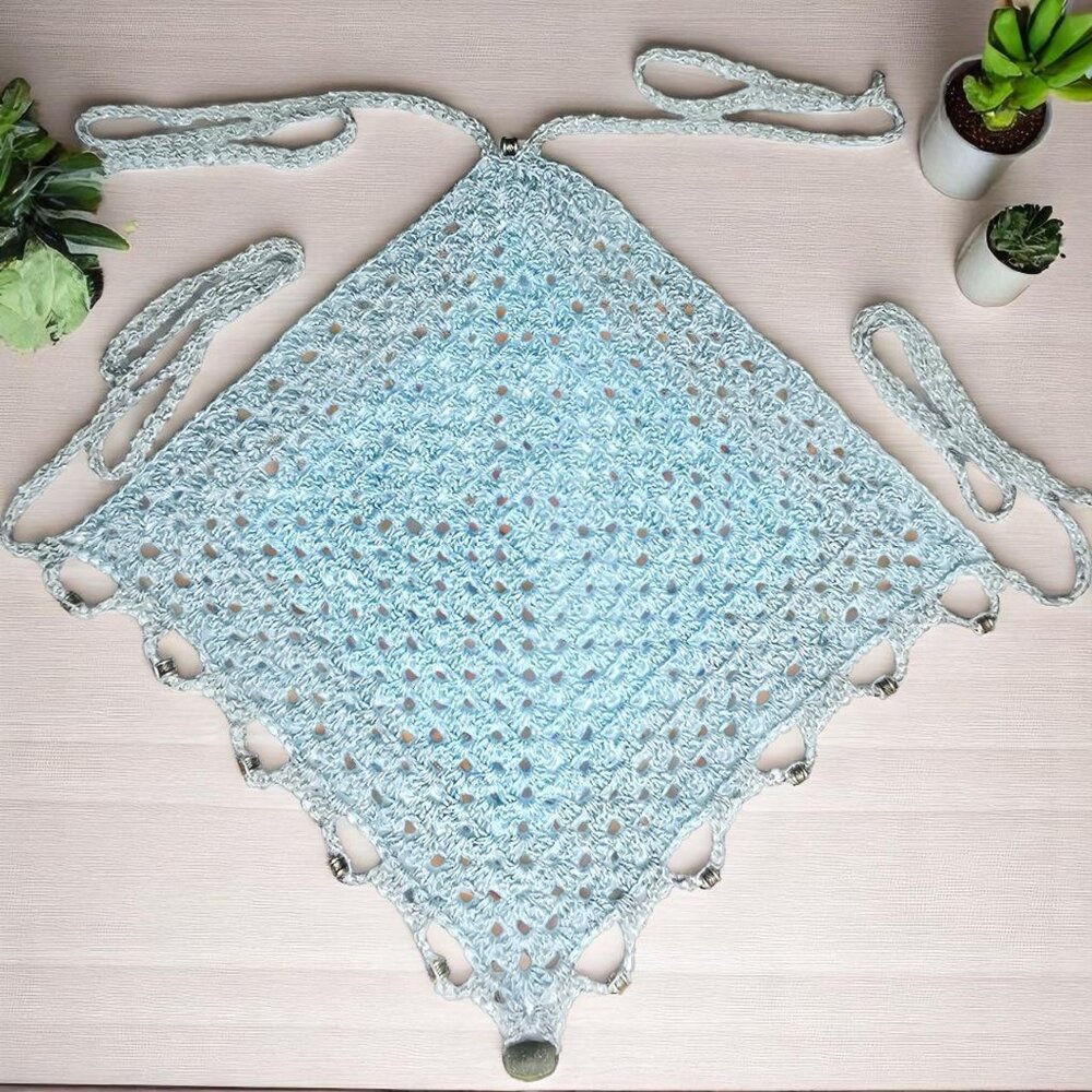 🌊 Sky Blue Crochet Halter Top‎ – Lightweight & Lined - Picture 5 of 8